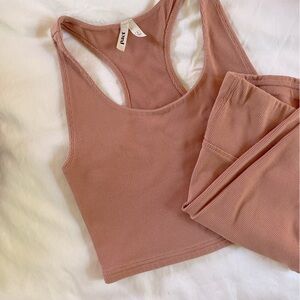 Pact Organic Pink Ribbed Crop Top and Biker Shorts Set